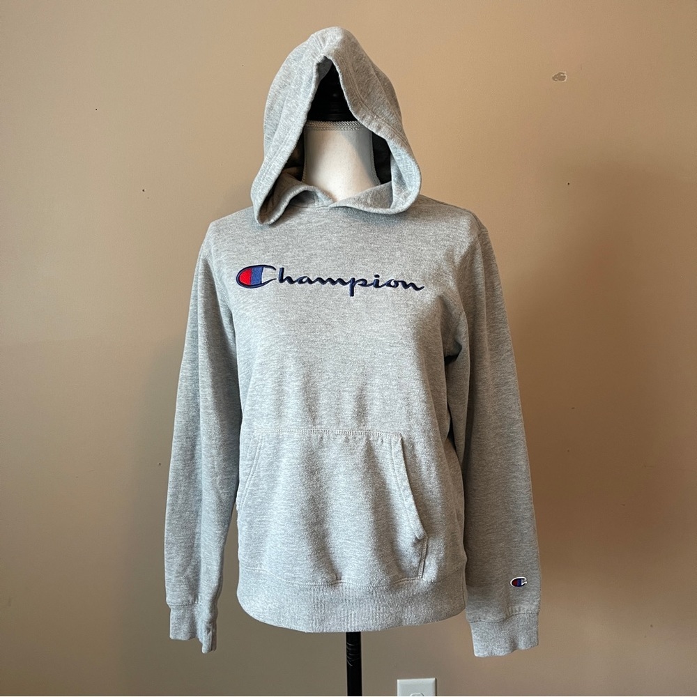 CHAMPION | Heather Gray Embroidered Logo Kangaroo Pocket Hoodie Sweatshirt Sz XL